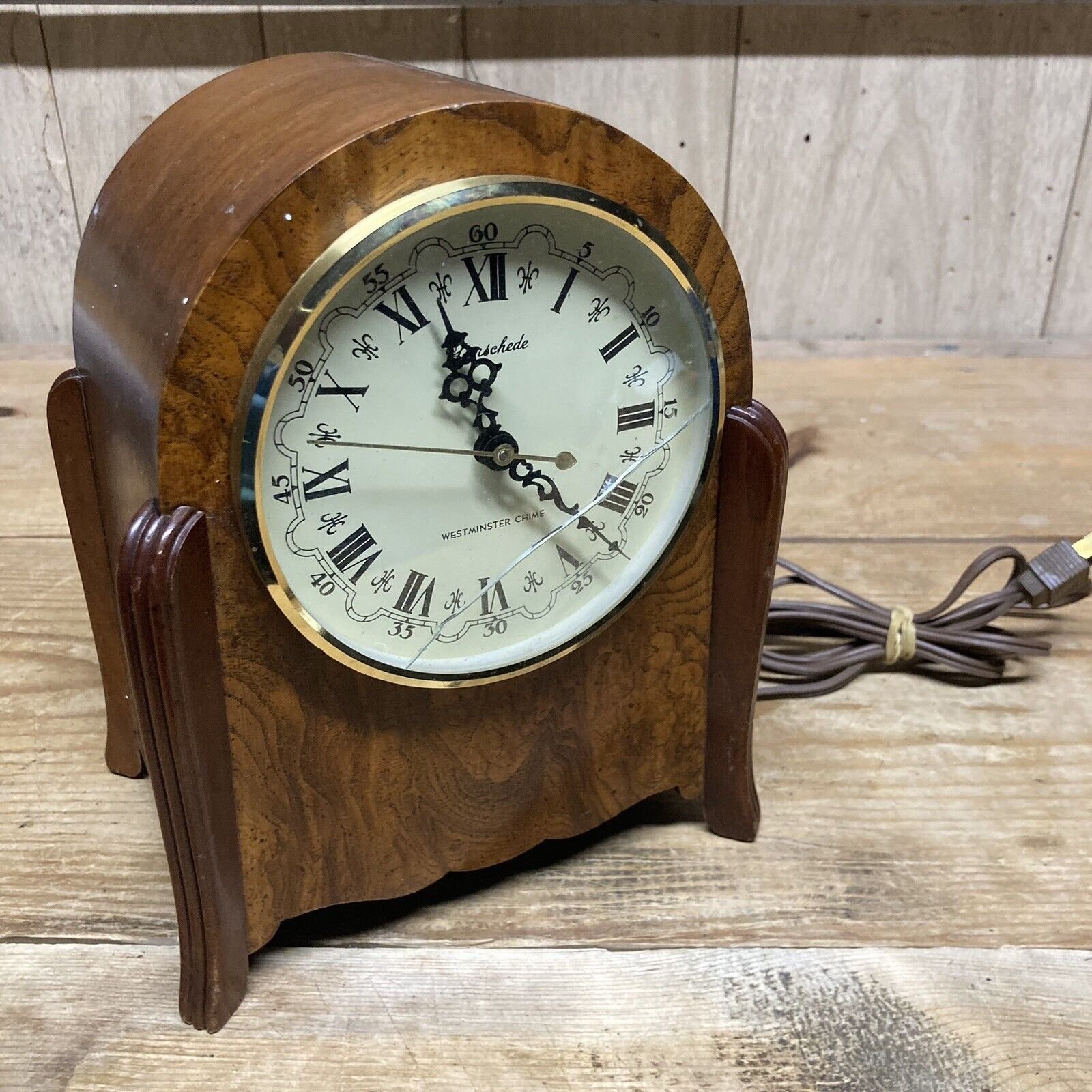 Vintage HERSCHEDE Electric WESTMINSTER CHIME CLOCK - “WORKS CRACKED GLASS”