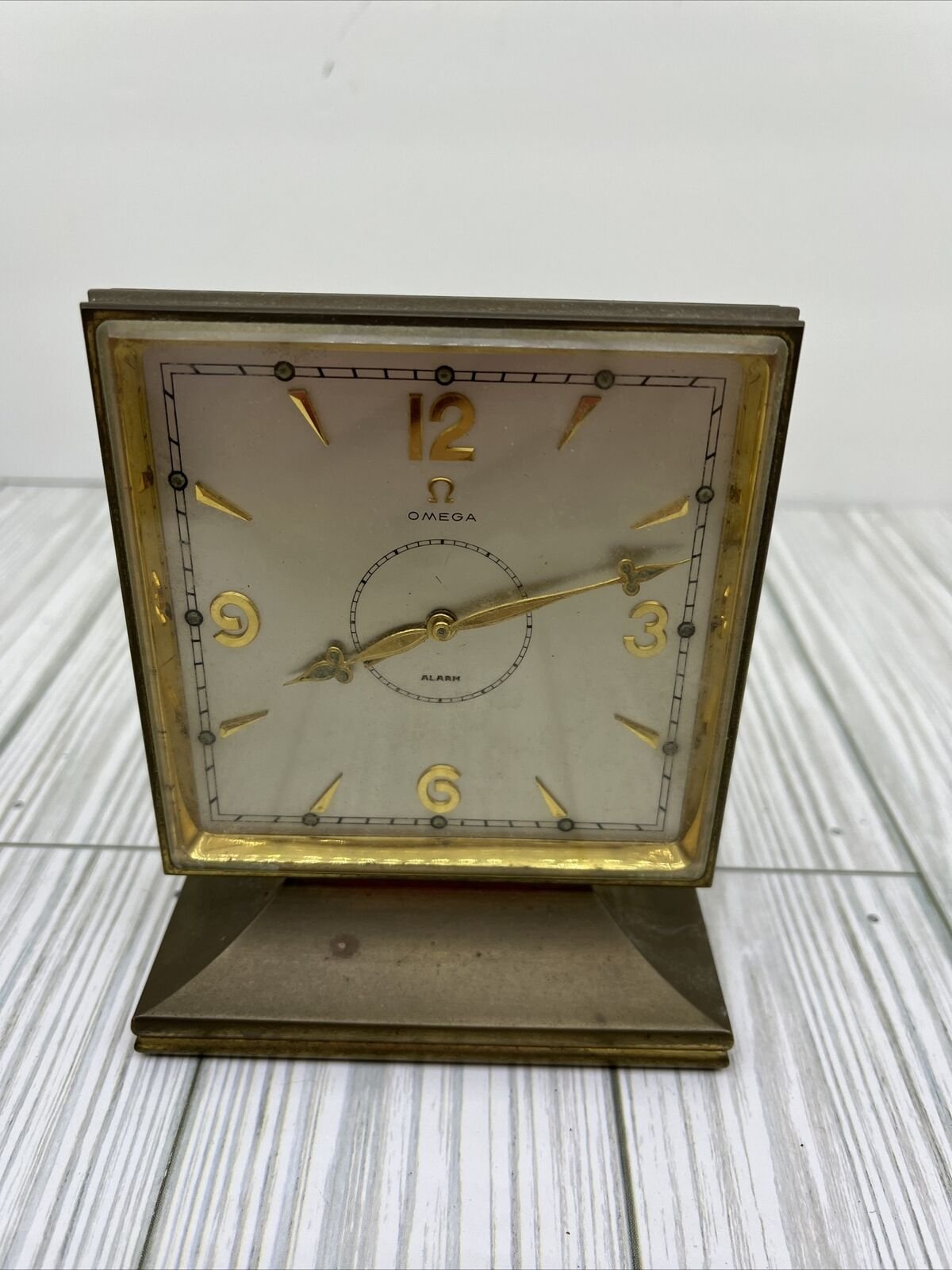 Vintage Omega Brass Desk Clock With Alarm - 1950s