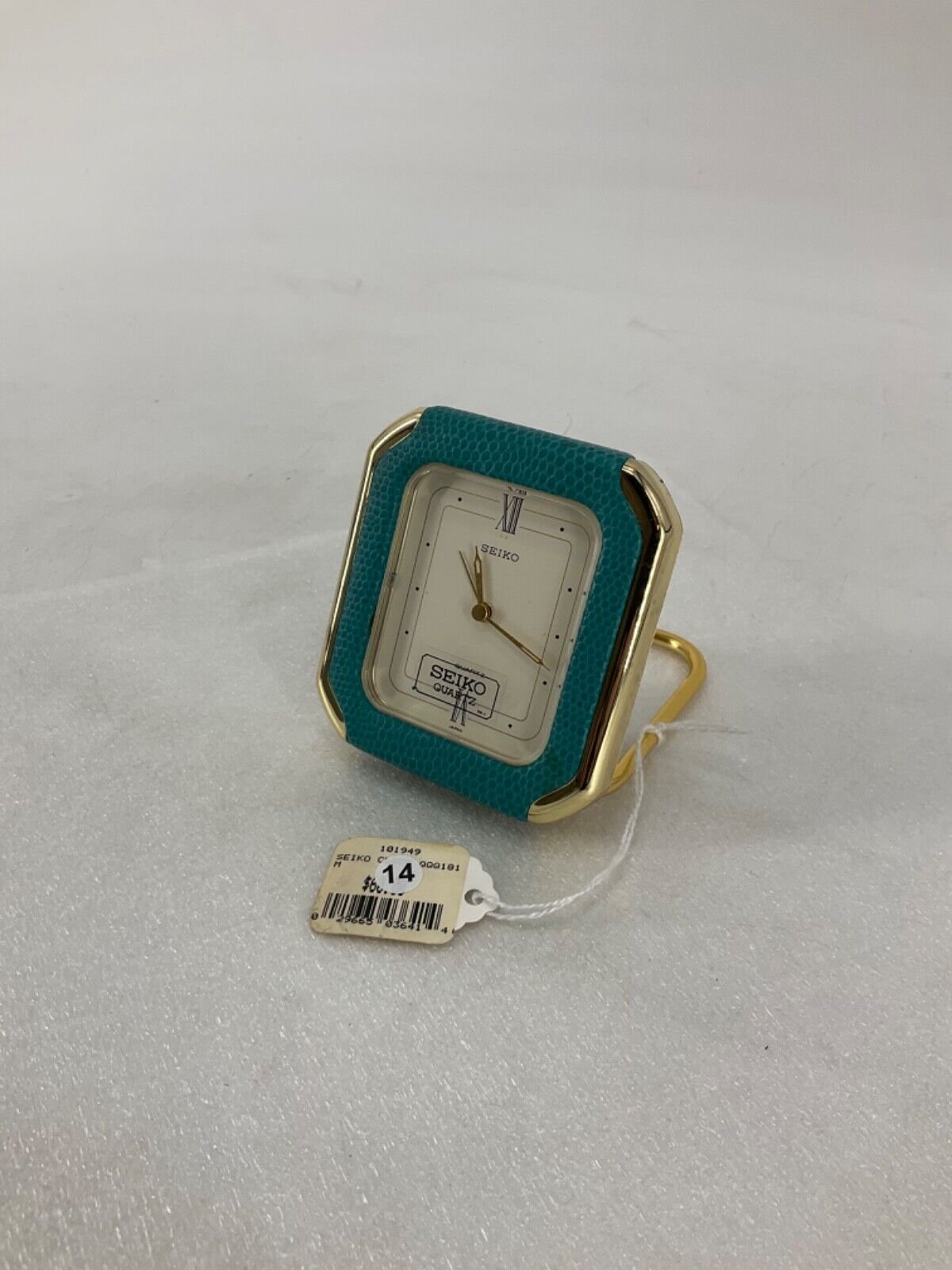 Vintage Seiko QQQ181M Japan Leather Embossed Travel Folding Quartz Alarm Clock