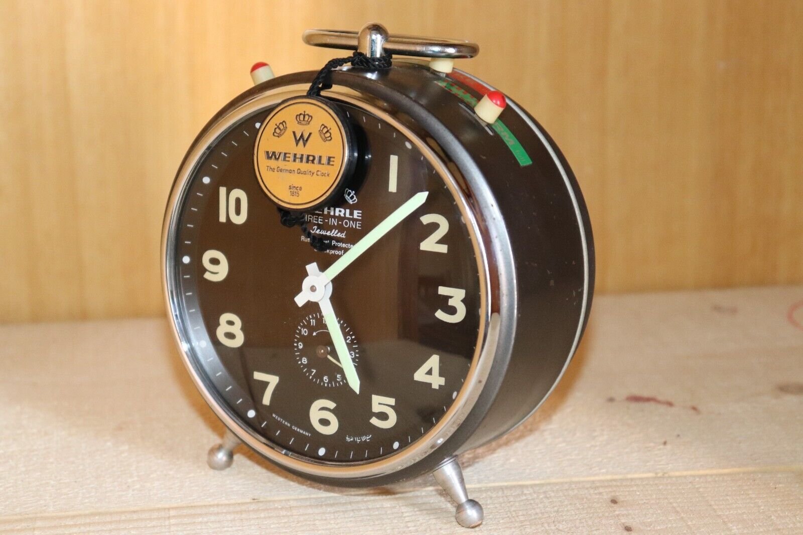 Vintage WEHrle Three In One Mechanical Alarm Clock Made In Germany 1960.
