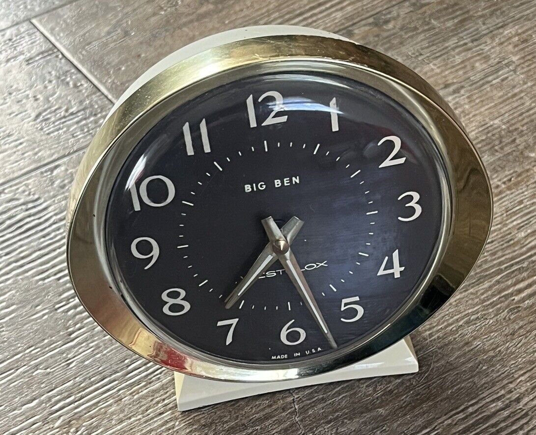 Vintage WESTCLOX BIG BEN Wind-Up Alarm Clock Brown Brass Cream 58055 Working