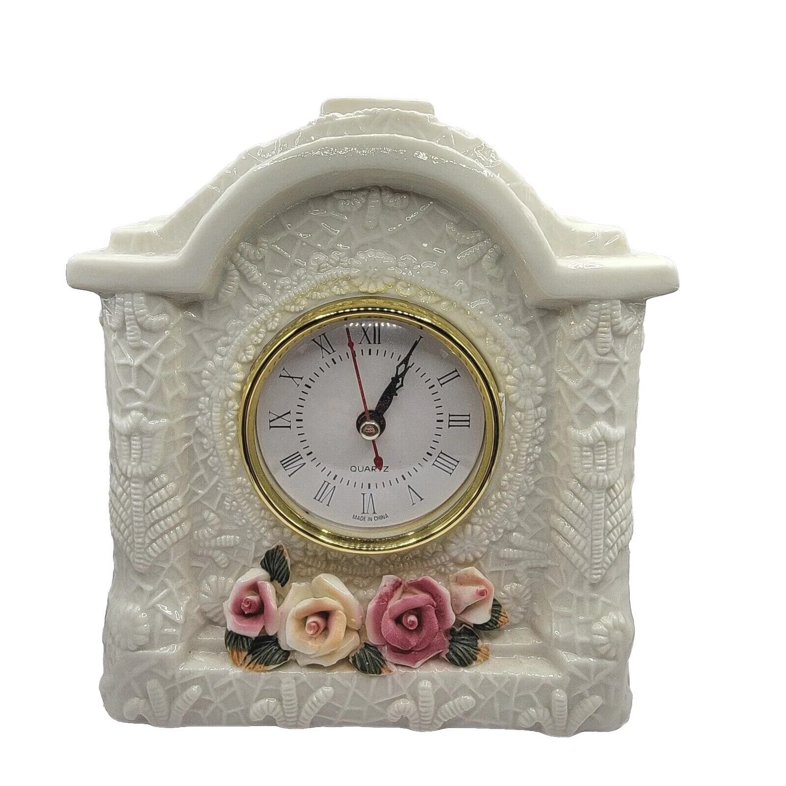 Vintage White Porcelain Quartz Fireplace Mantle Clock