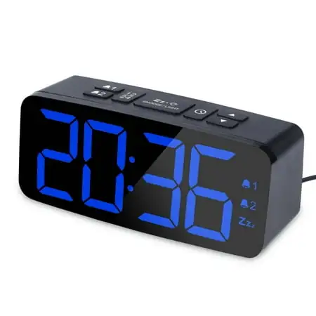 VOCOO Blue LED Digital Desktop Alarm Clock 6 . 3 Large Display for Bedroom Home