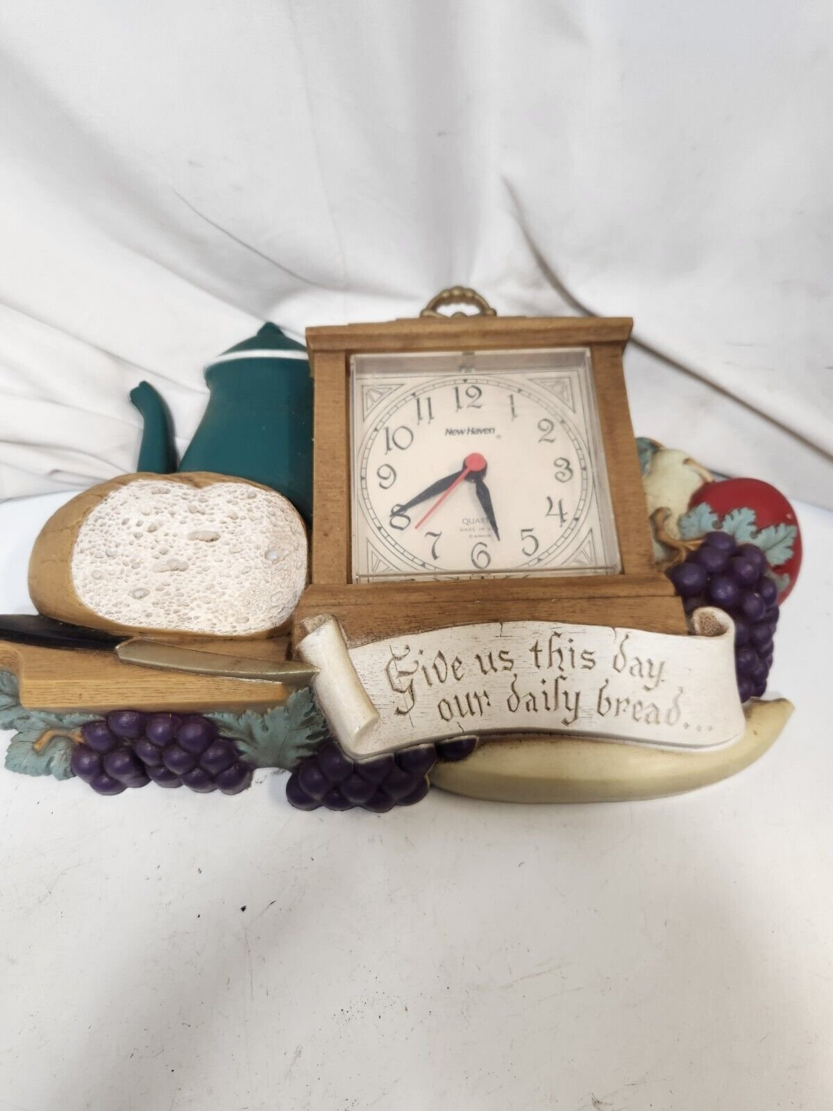 Vtg Farm New Haven Wall Clock GIVE US THIS DAY OUR DAILY BREAD Grandmom Kitchen