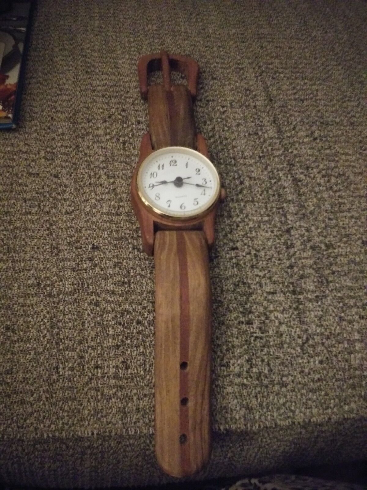 Vtg LARGE 15" Long Folding WOODEN WRIST WATCH CLOCK - WALL or DESK, POP ART