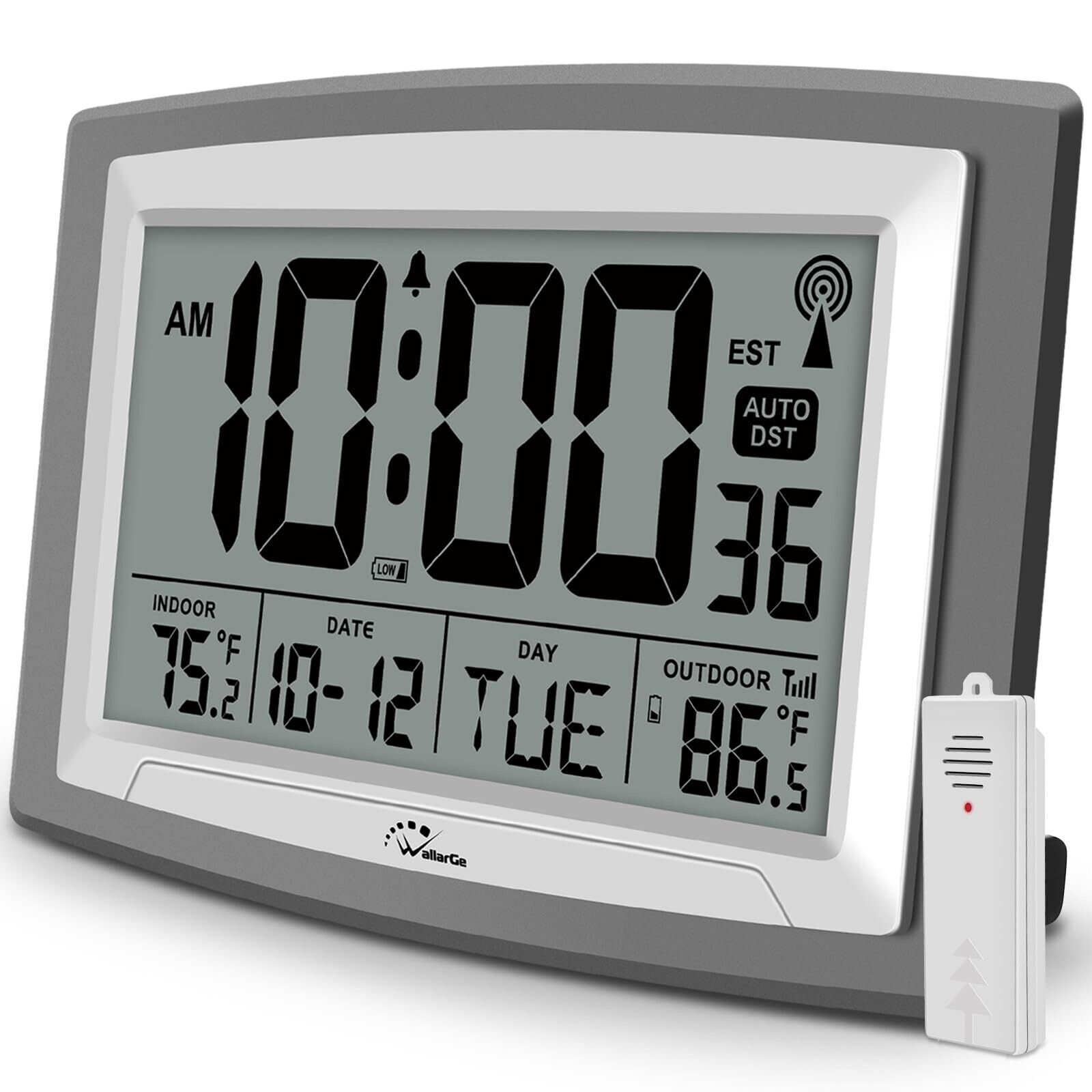 WallarGe Atomic Clock with Outdoor and Indoor Temperature - 12.5 Inch Self-Se...