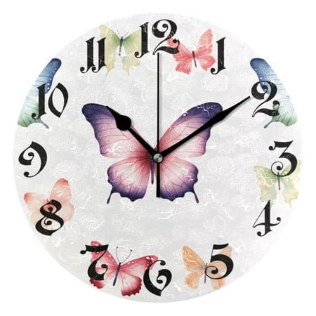 Wall Clock 10 Inch Silent Non-Ticking 8 Beautiful Butterfly Battery Operated Rustic Retro for Living Room Home Kitchen Bathroom