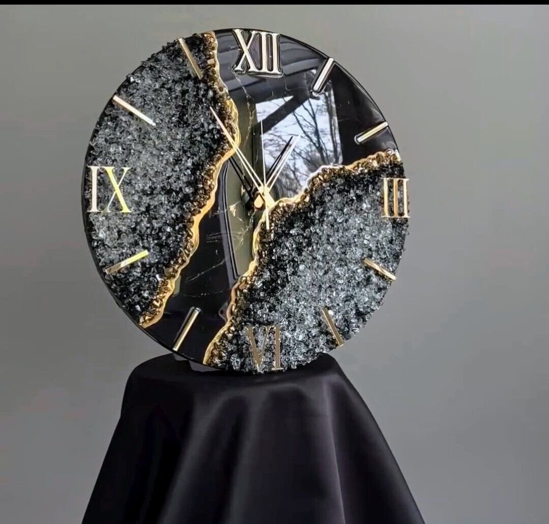 wall clock 18" inch Big Size Handmade Wall Decor Premium epoxy resin & Quartz