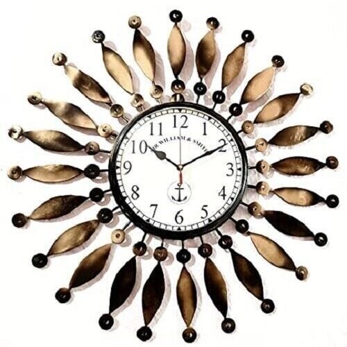 Wall Clock Iron Flower Design Size 20 inch dial 8 inch Colour Golden Black