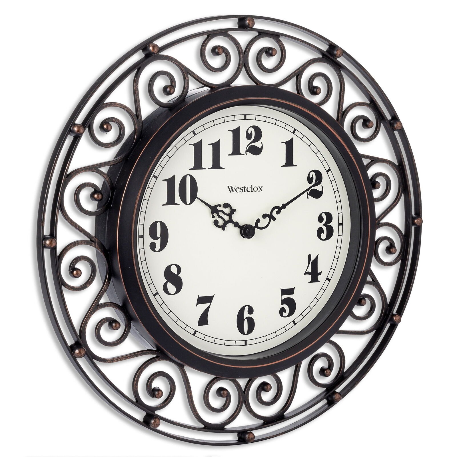 Westclox Wrought Iron Style Bronze Analog Quartz Accuracy 12" Round Wall Clock