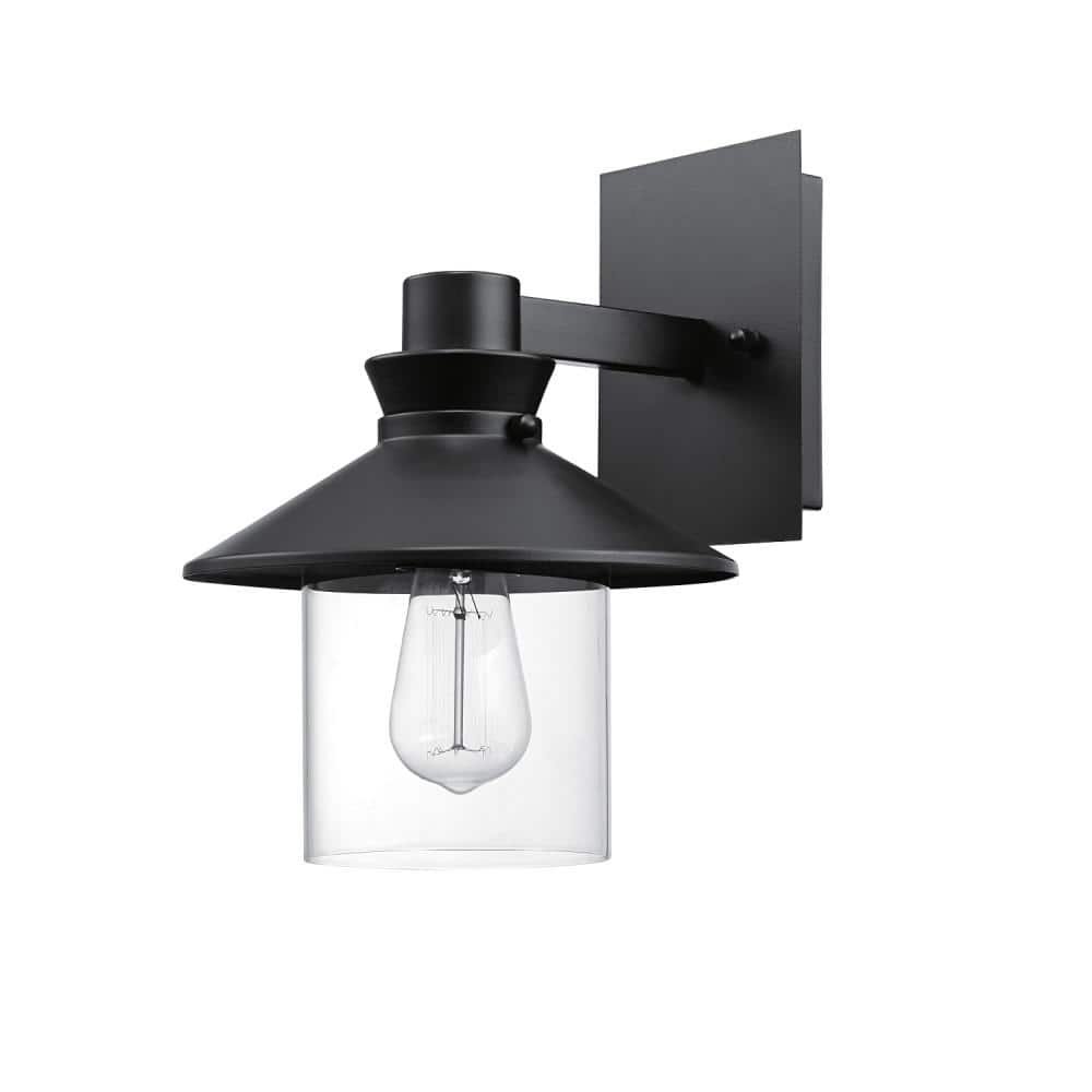 Westmister Black Farmhouse Indoor/Outdoor 1-Light Wall Sconce with Clear Glass Shade
