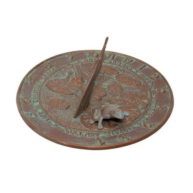 Whitehall Aluminum Frog Sundial | Copper Verdigris | 12" dia. x 4.75"H ✅