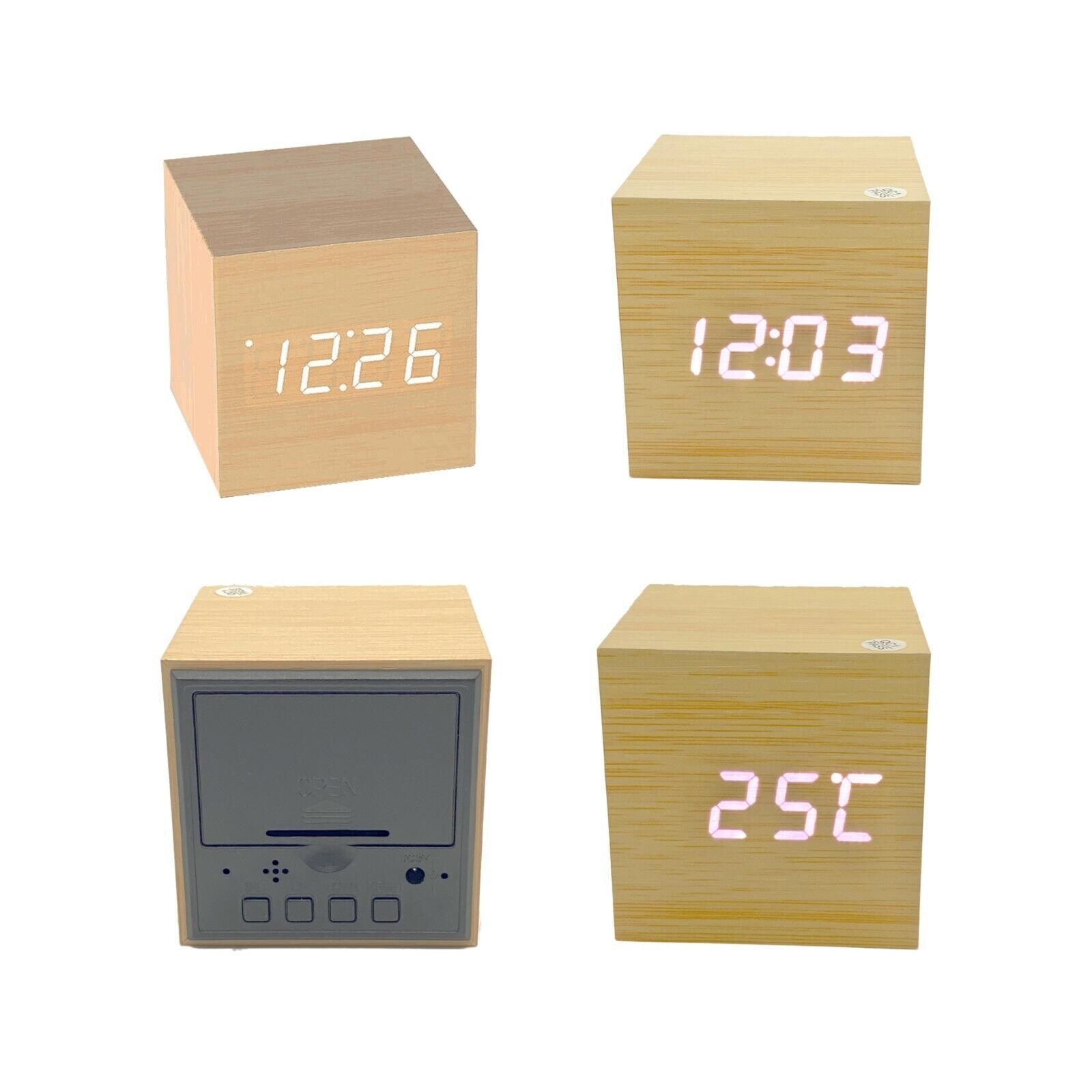Wooden Cube Digital Alarm Clock