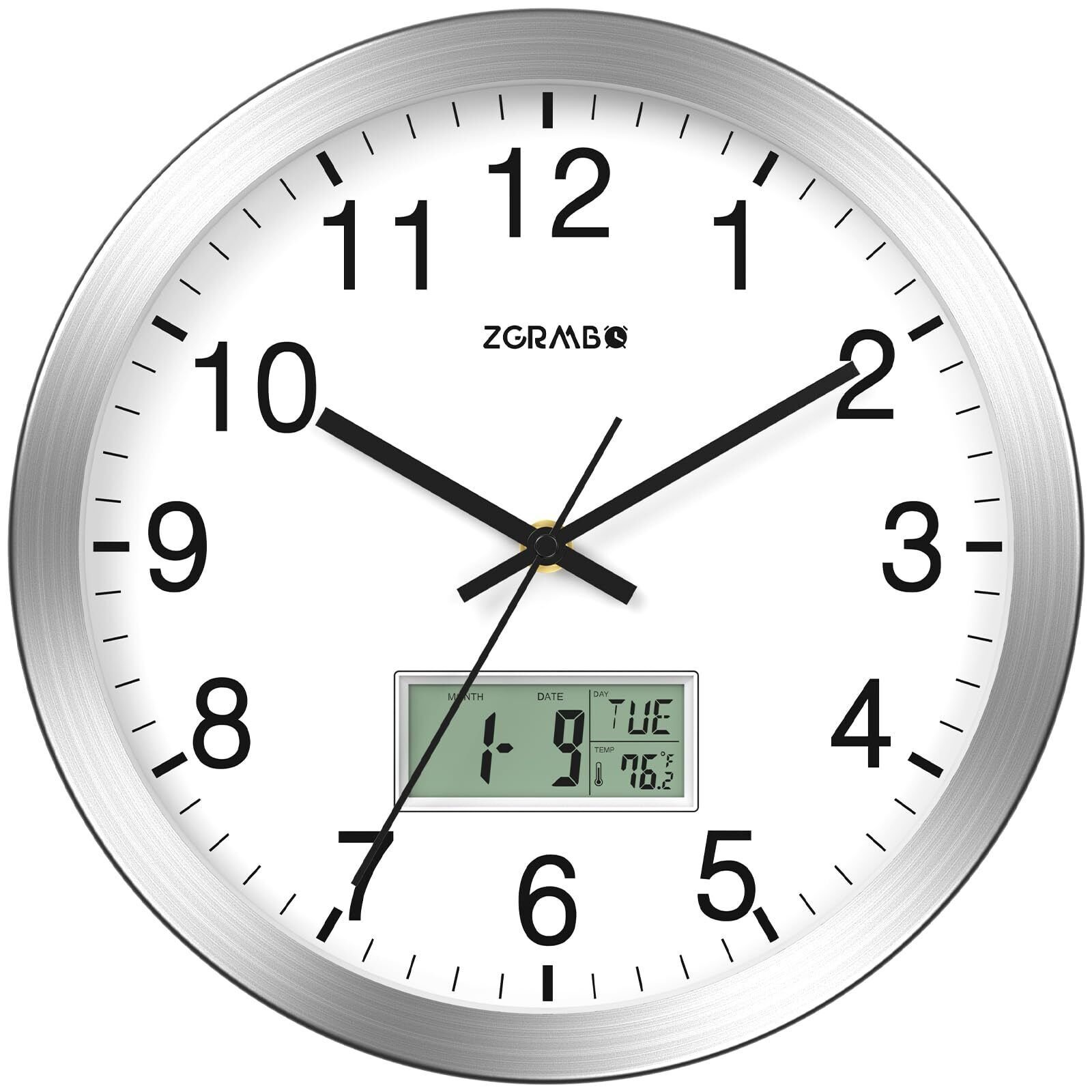 Zgrmbo 12" Atomic Analog Wall Clock with Digital Date, Week, Indoor Temp - Ba...