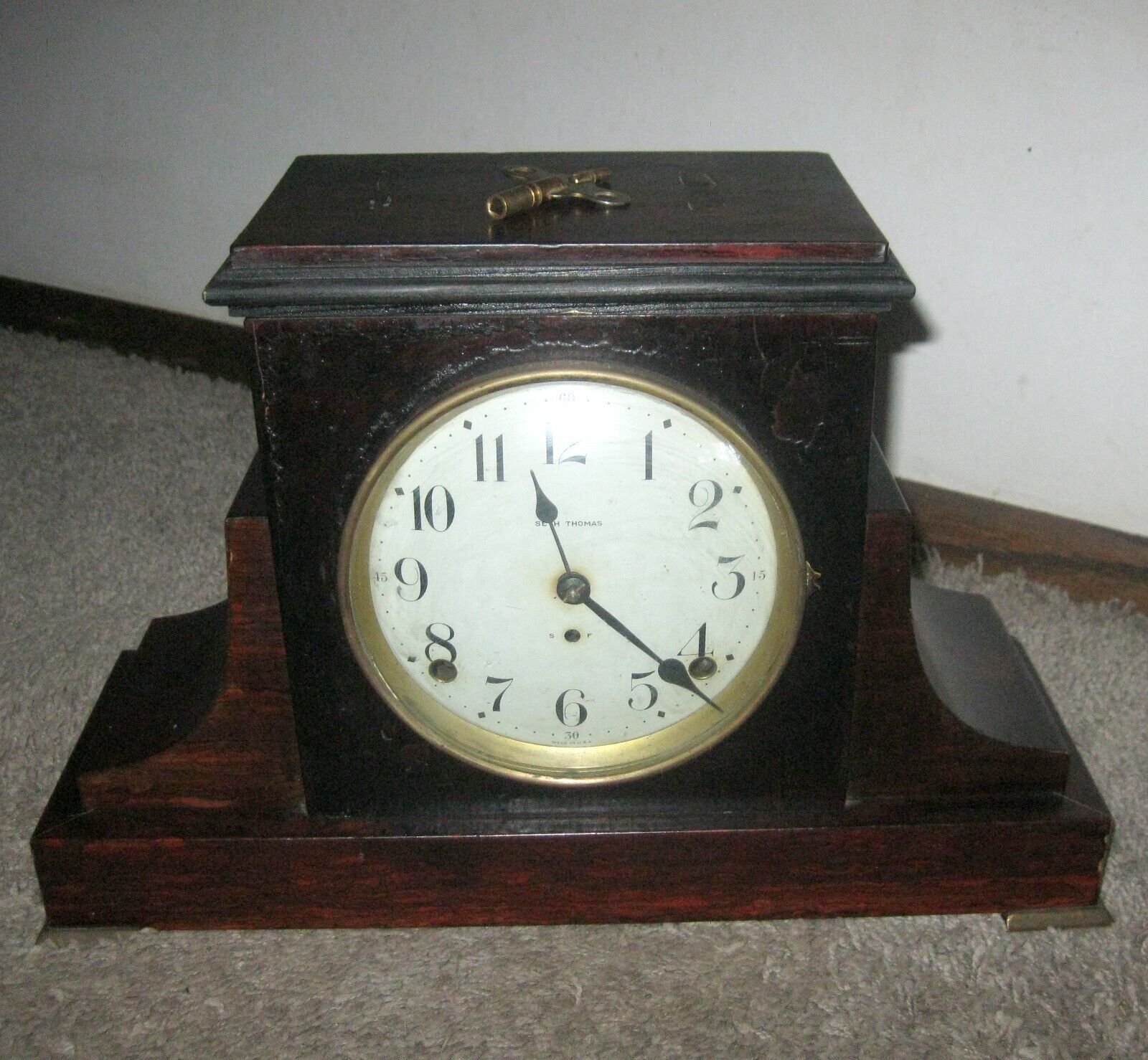 Antique Seth Thomas 8 Day Chime Mantle Clock w/ Key Works Parts or Whole Clock