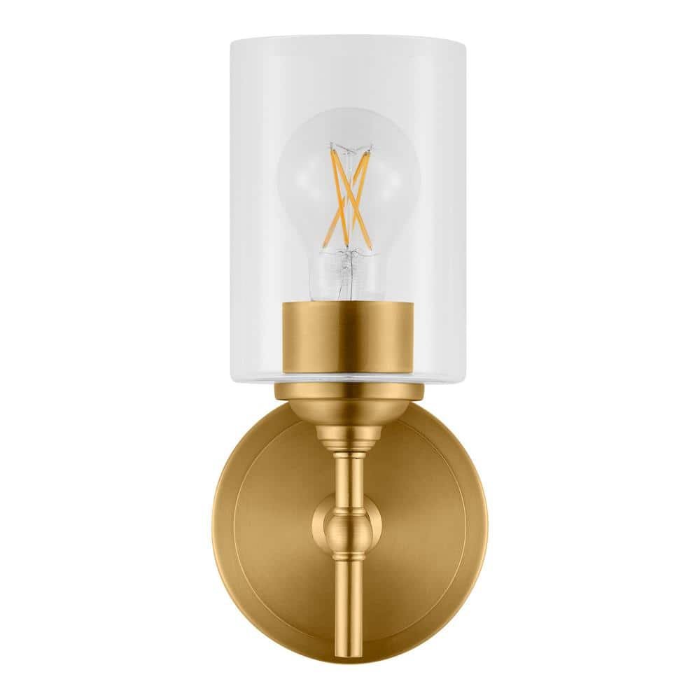 Ayelen 1-Light Matte Brass Clear Glass Indoor Wall Sconce, Modern Wall Light