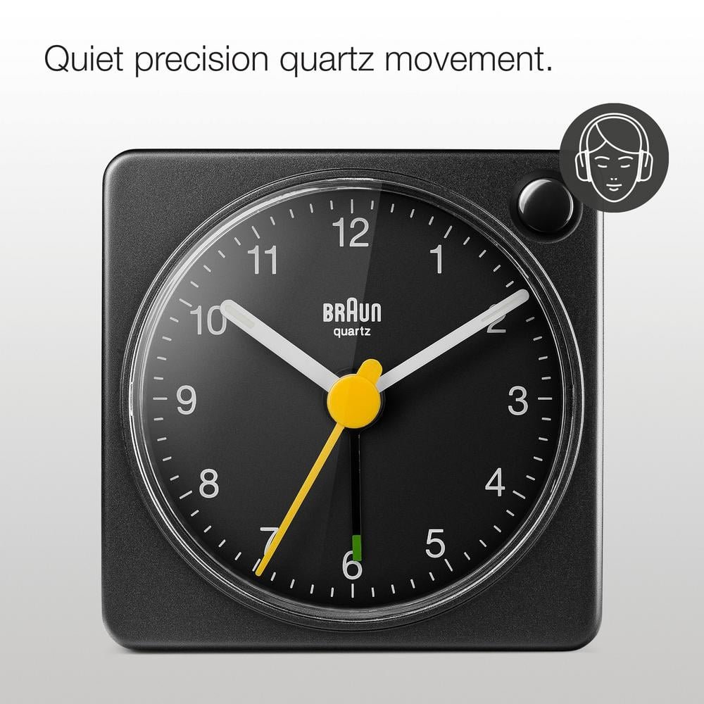 Sleek Black Travel Alarm Clock with Snooze, Light and Quiet Quartz Movement