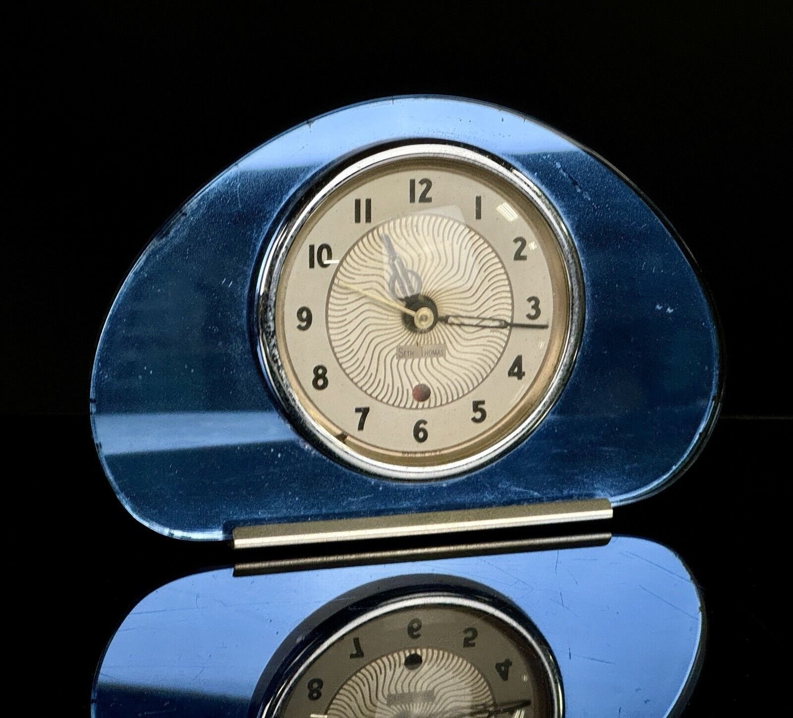C6 Seth Thomas Sequin Mantel Desk Clock Blue Sparton Radio Style Art Deco 1930’s