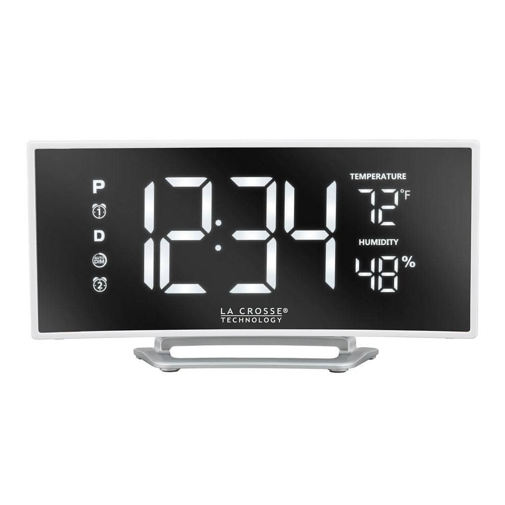 Curved Mirror LED Alarm Clock with Temperature & Humidity, USB Port