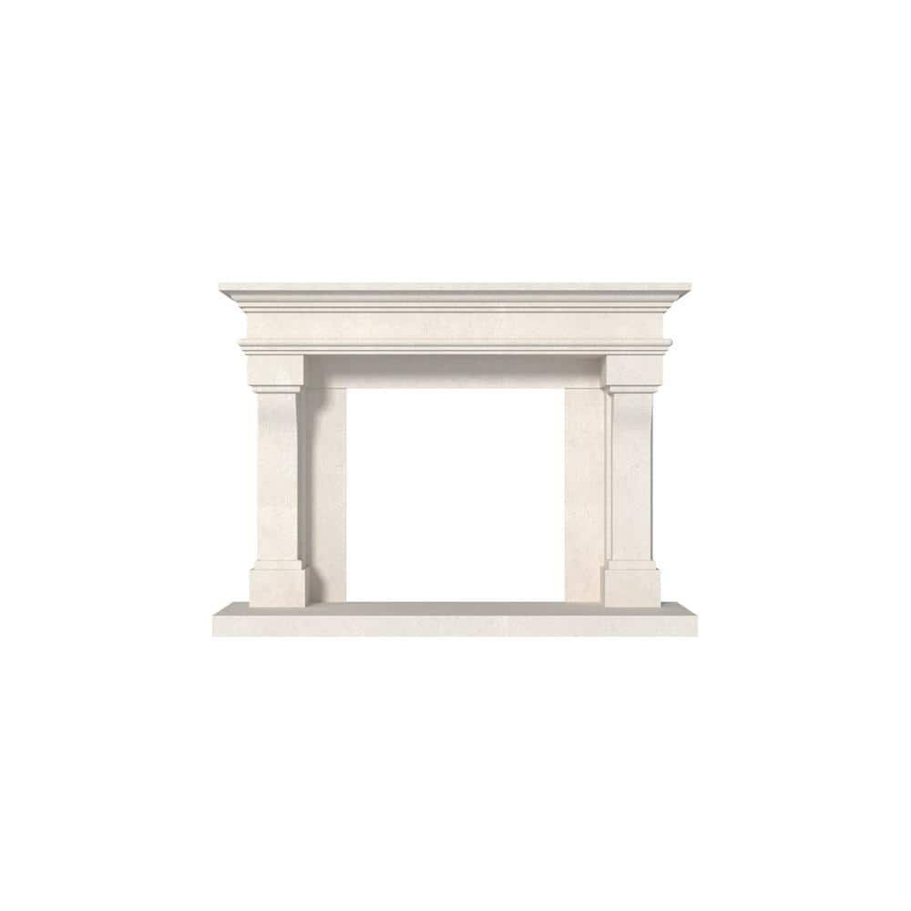 Dynasty Lyon 66 in. x 53-1/8 in. Natural White Limestone Mantel in...