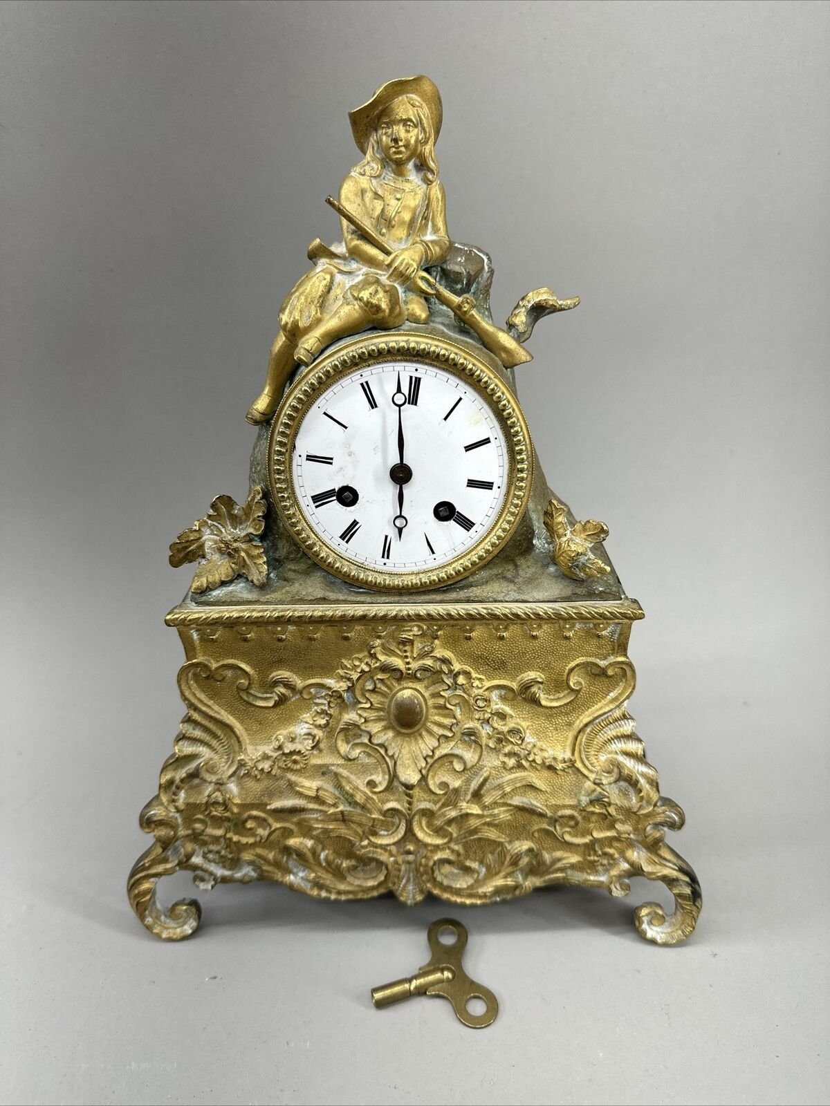 French Empire Mantel Clock Bronze Ormolu Case Striking Bell Stamped Japy Freres