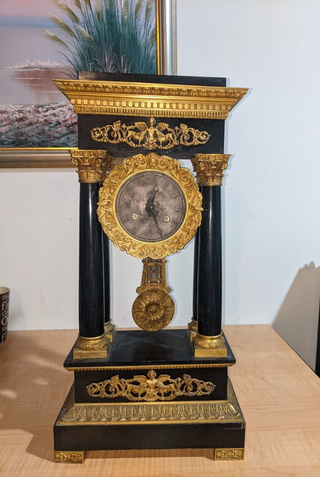 FRENCH EMPIRE PORTICO MANTEL CLOCK ANTIQUE MEDAILLE D'OR PONS 1827