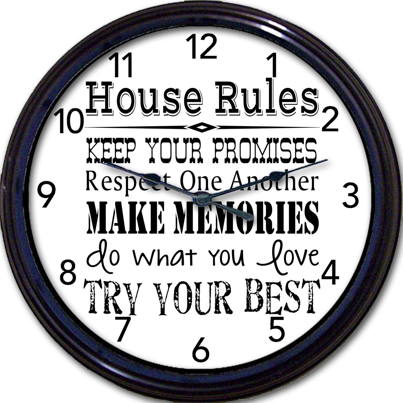 House Rules Wall Clock Family Rules Try Your Best Keep Promises Home New 10"