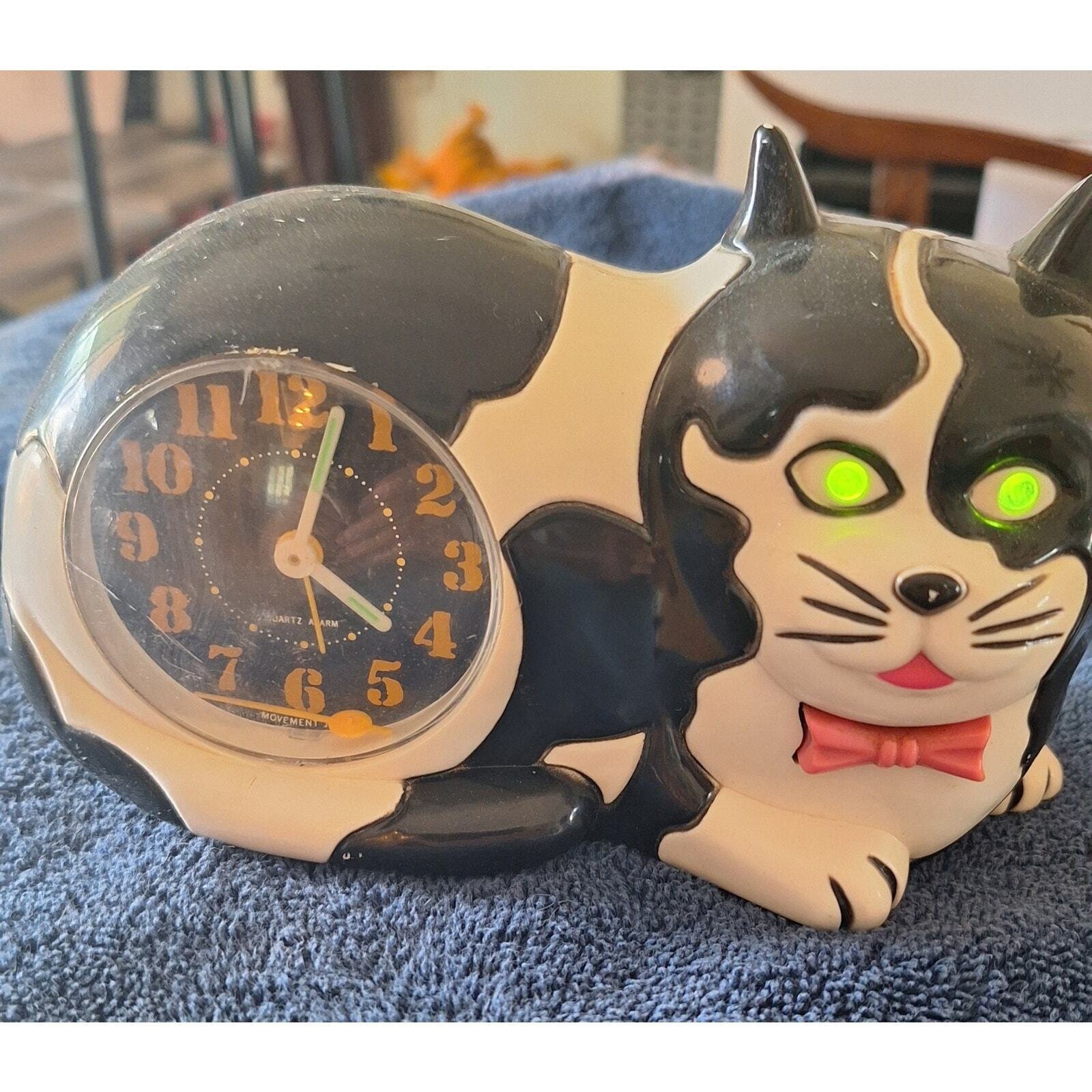 JINMEI Cat Alarm Clock 1989 Japan WORKS