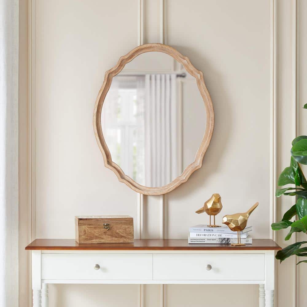 Medium French Country Oval Natural Wood Ornate Framed Mirror (24 in. W...
