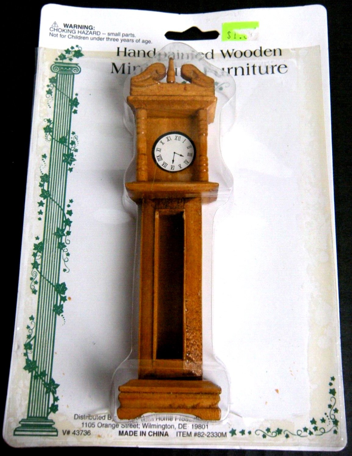 Miniature Furniture Grandfather Clock Doll House Hand Painted Wooden