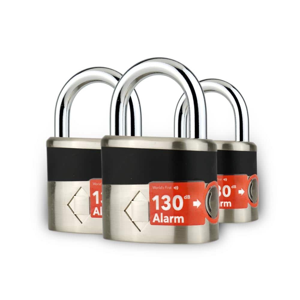 Padlock with 130 dB Loud Alarm Feature 10 mm Heavy-Duty Weatherproof (3-Pack)
