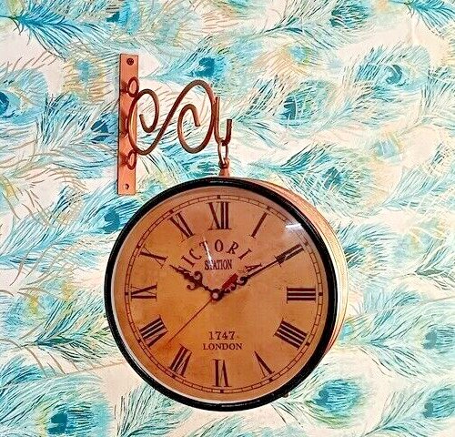 Railway Platform clock Copper Antique Finish 8" inches Station Clock with Hanger