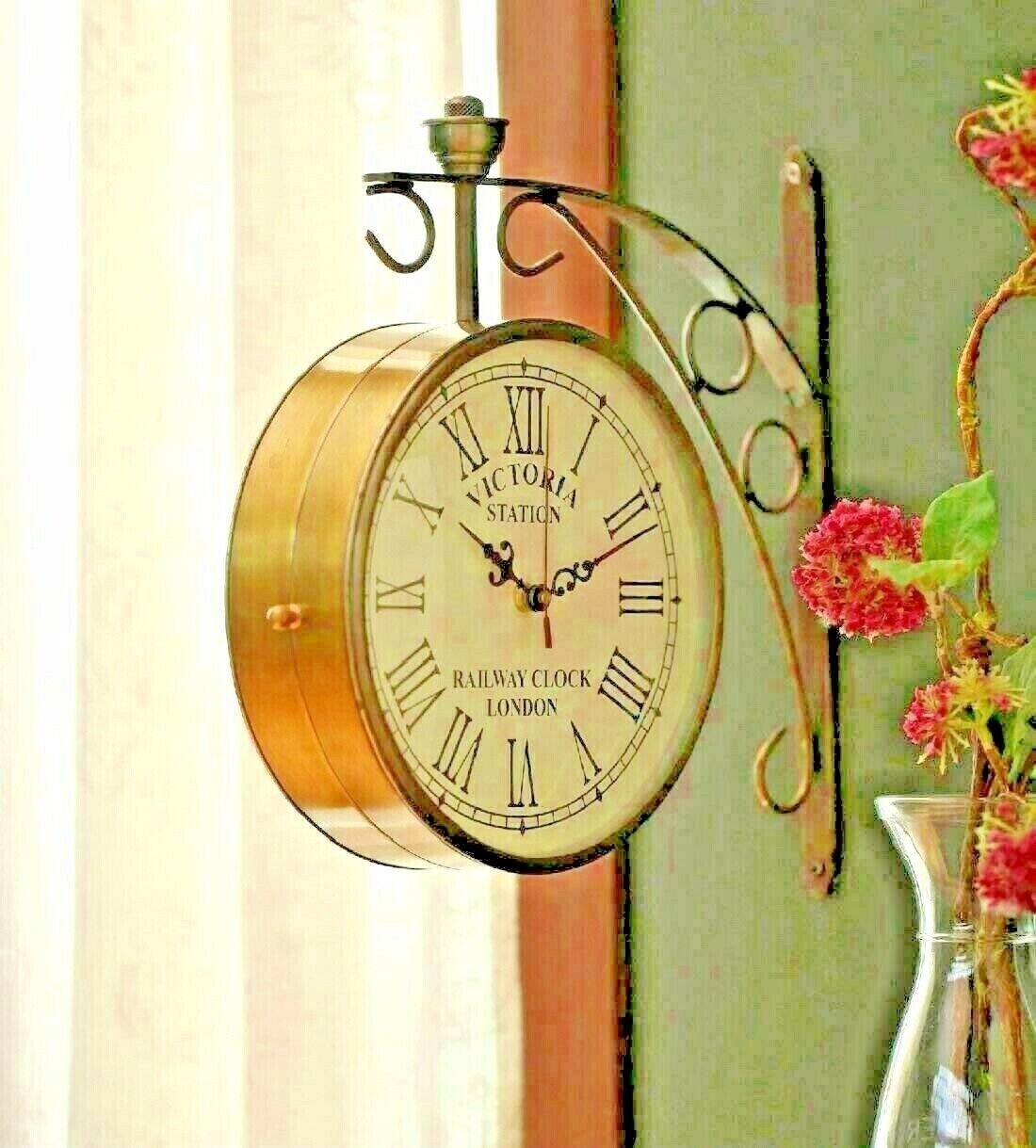 Two Sided Vintage Victoria Station Analog Clock Wall Mounted Antique Gifts 11.8"