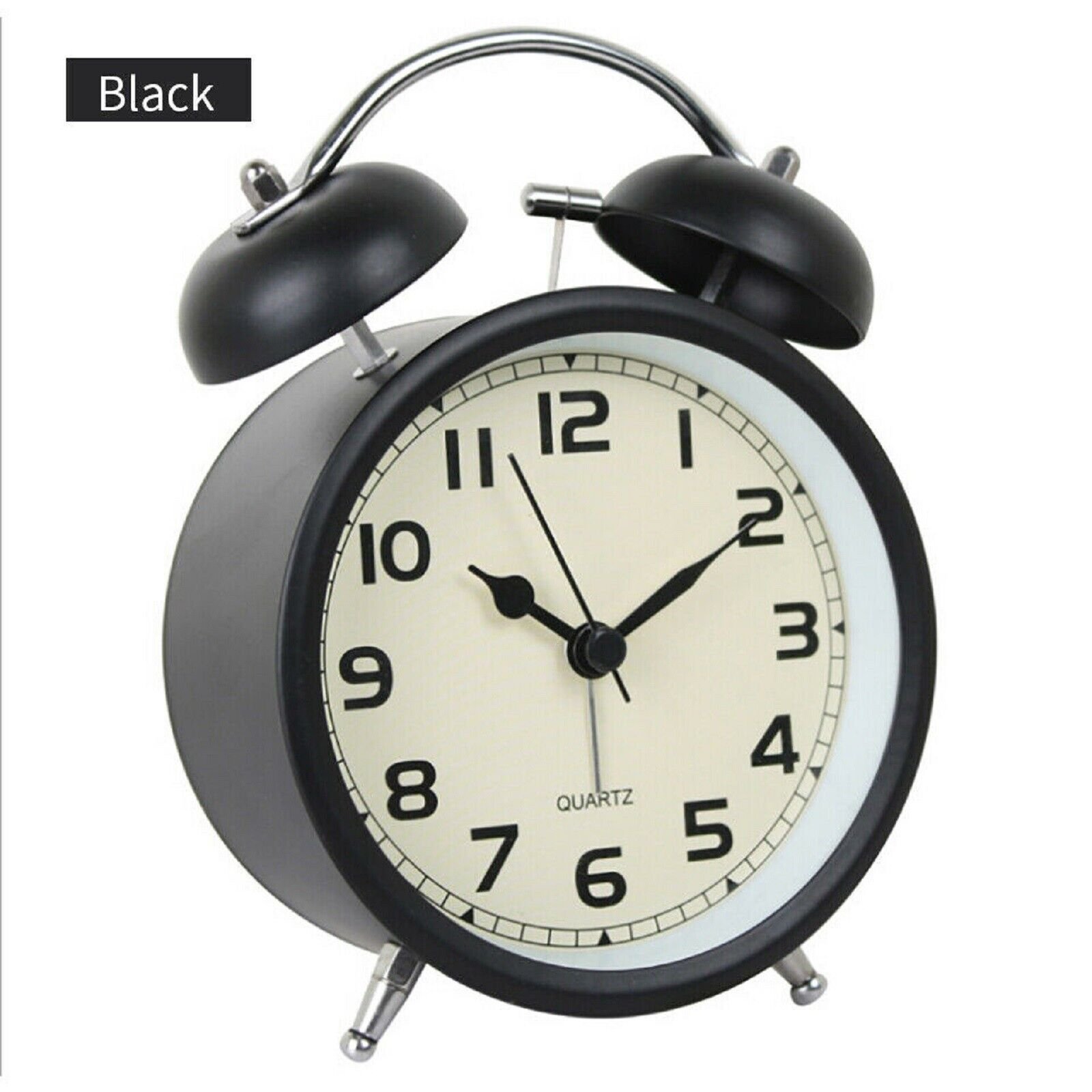 Vintage Black 4 Inch Display Metal Twin Bell Alarm Table Clock With Light-8820