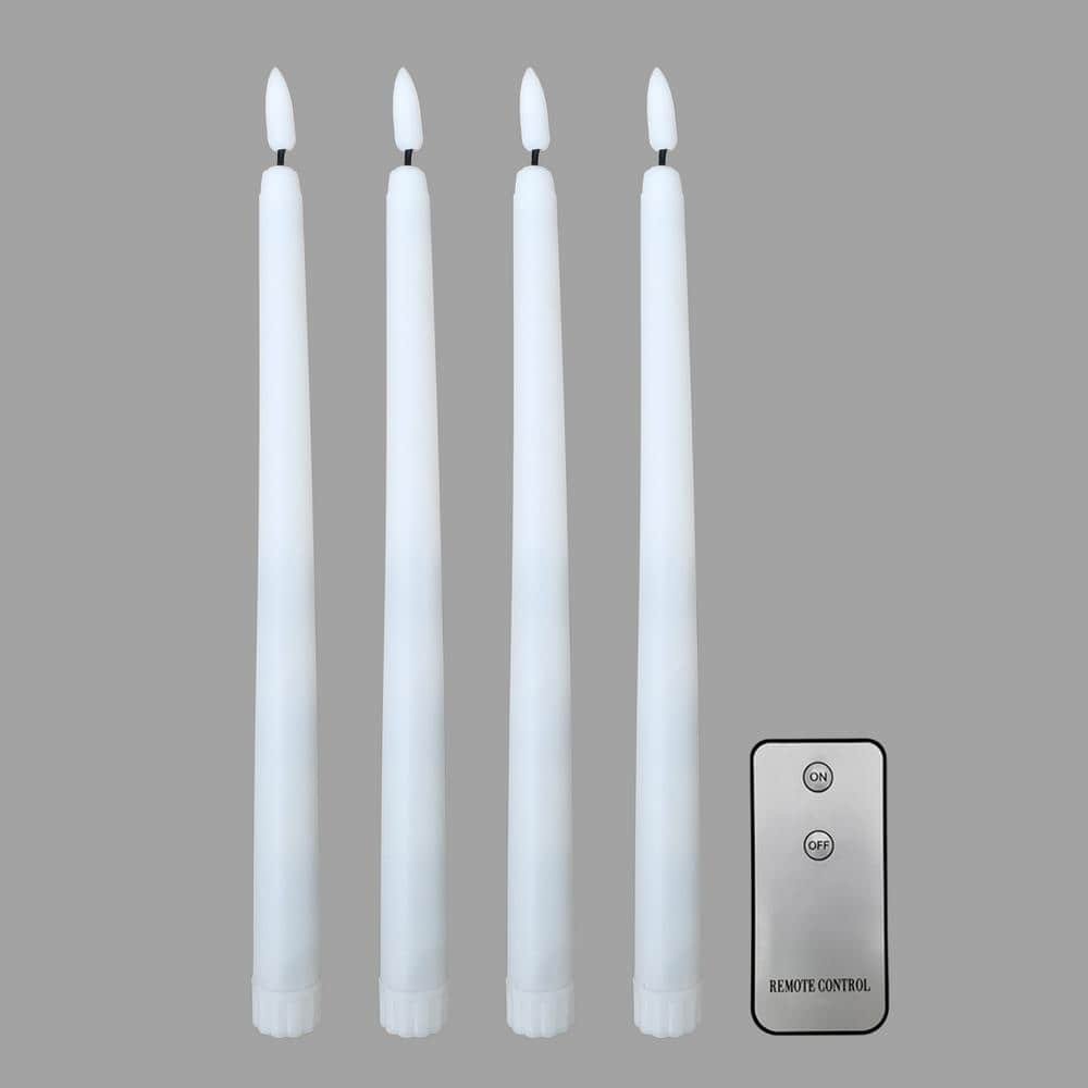White Battery Operated Wick Flame Taper Candles (Set of 4)