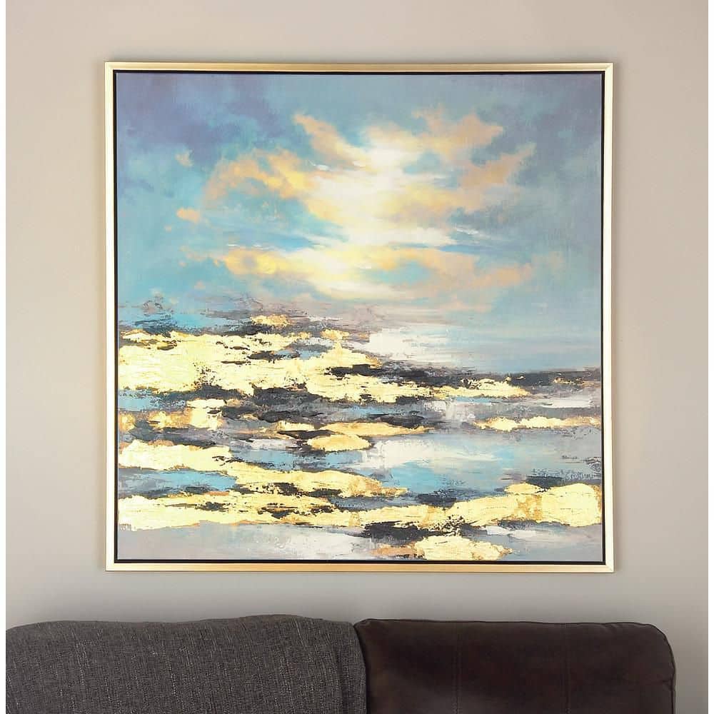 1- Panel Geode Landscape Framed Wall Art with Gold Frame 39 in....