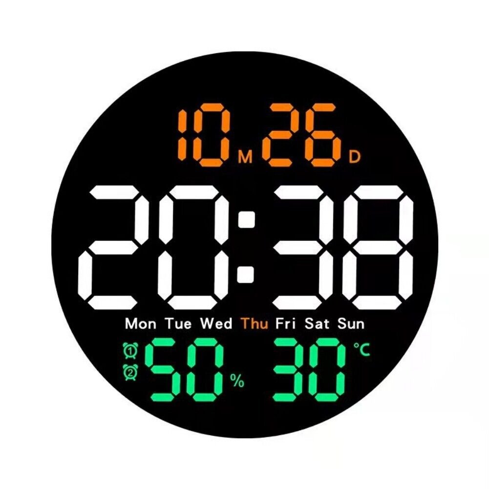 10" LED Screen Digital Wall Clock Remote Control Auto Dimming Alarm Clock