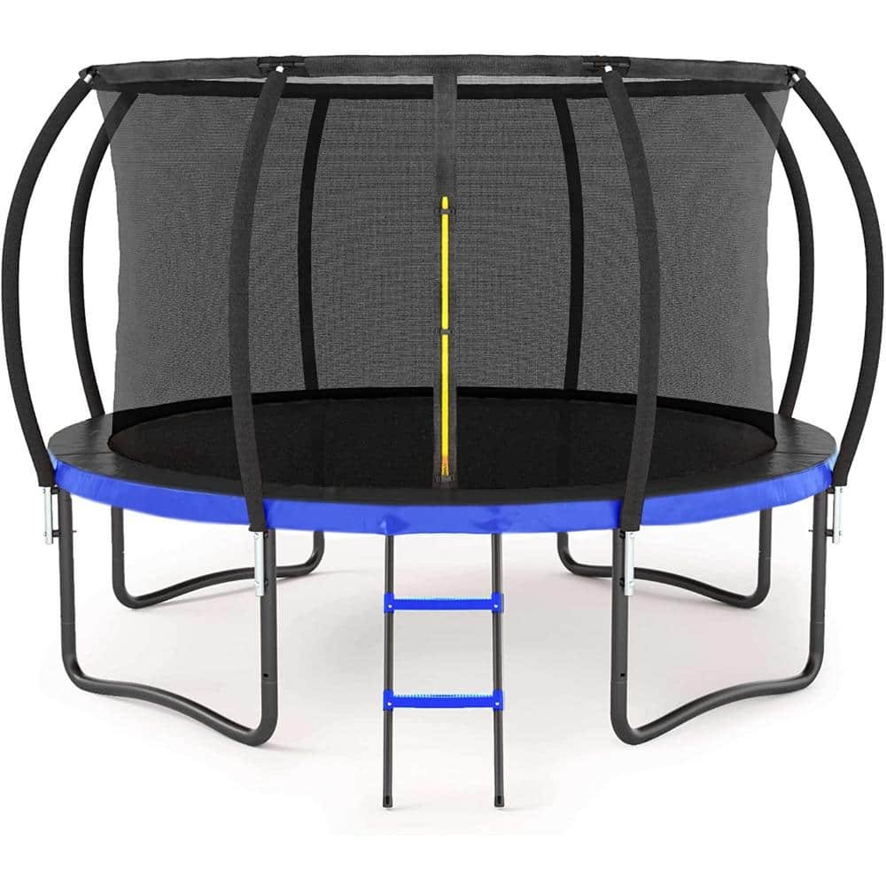 12 ft. Black and Blue Outdoor Big Trampoline with Inner Safety Enclosure...