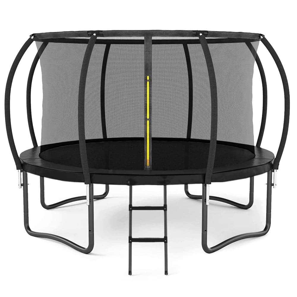 12 ft. Black Outdoor Big Trampoline with Inner Safety Enclosure Net, Ladder,...