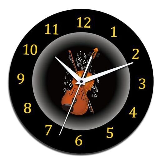 12 Inch Music Themed Wall Clock with Violin and Musical Notes Dial., Silent