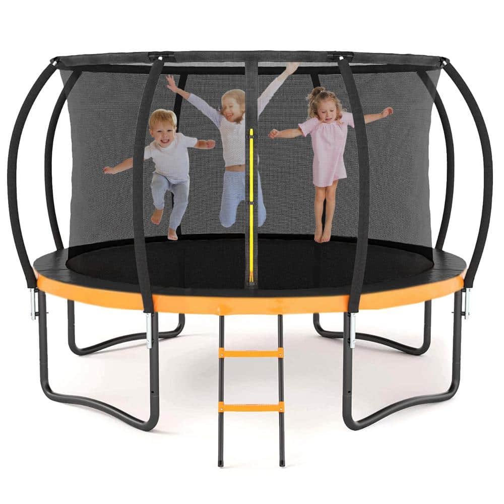 14 ft. Orange Outdoor Big Trampoline with Inner Safety Enclosure Net, Ladder,...