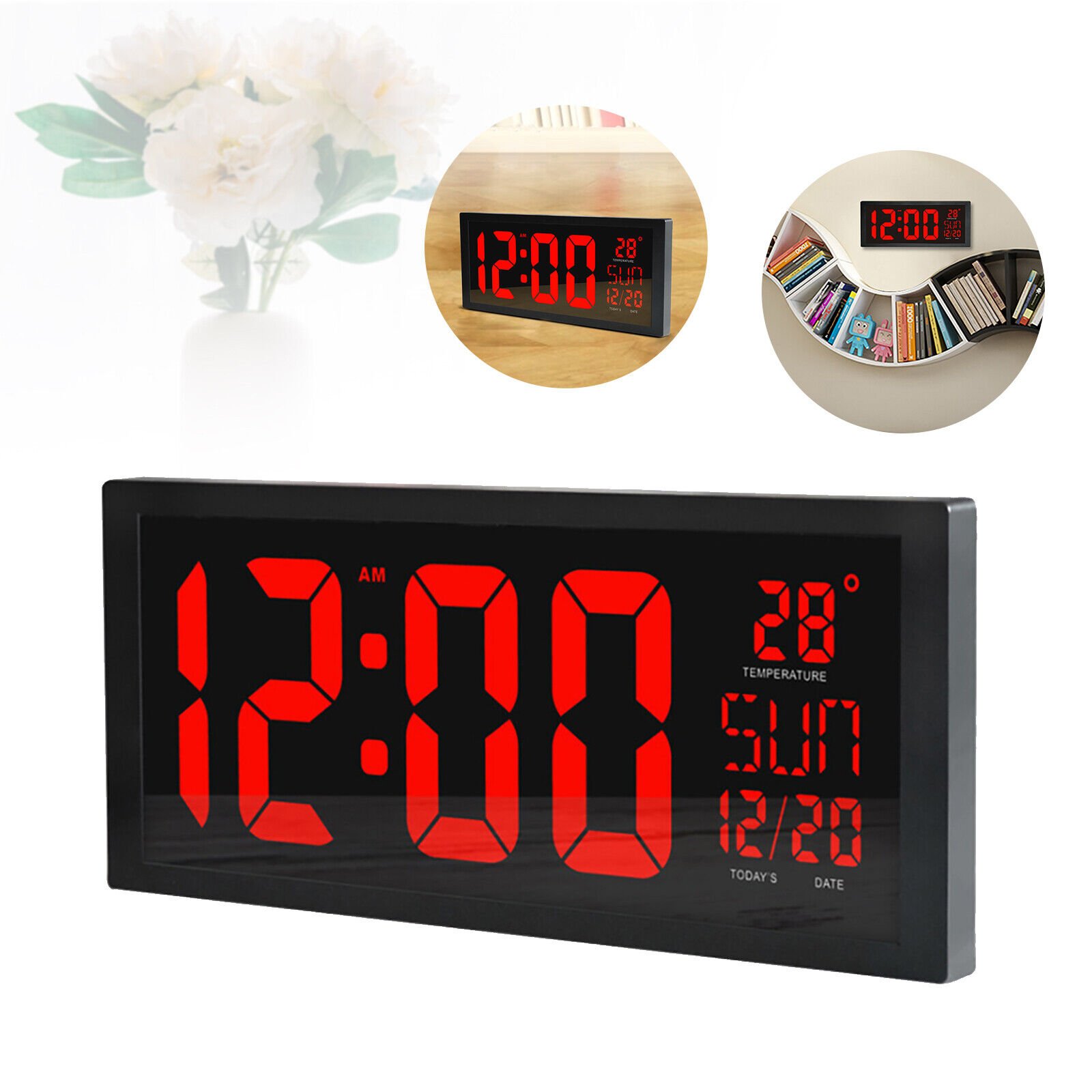 14" Large Digital Wall Clock with Jumbo Big LED Number Display, Temperature