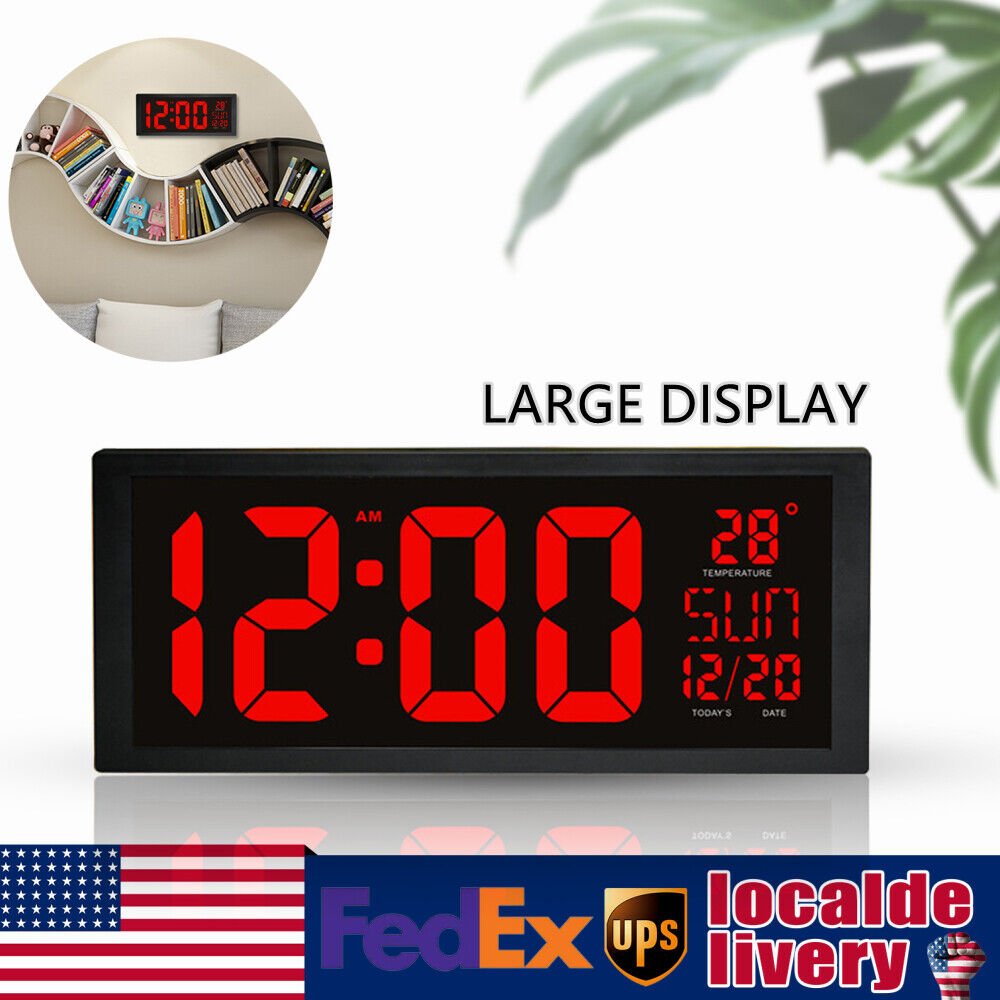 14" Large Digital Wall Clock with Jumbo Big LED Number Display, Temperature