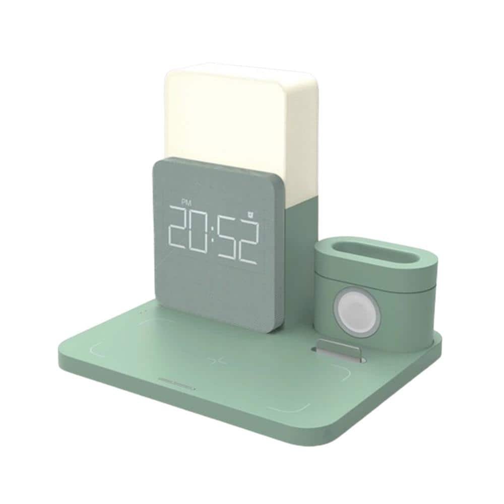 15-Watt Multi-functional Alarm Clock Wireless Charging Dock Station in Dark Green with...