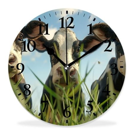 16 Inch Wall Clock Battery Operated Silent Clock Decorative for Office, Kitchen, Outdoor, Living Room,Black and White Cows Daisy Creative