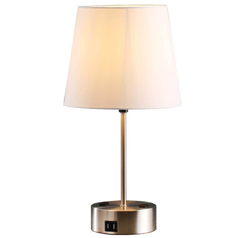 19 in. Brushed Nickel Touch Control Desk Lamp with Charging Outlet and...