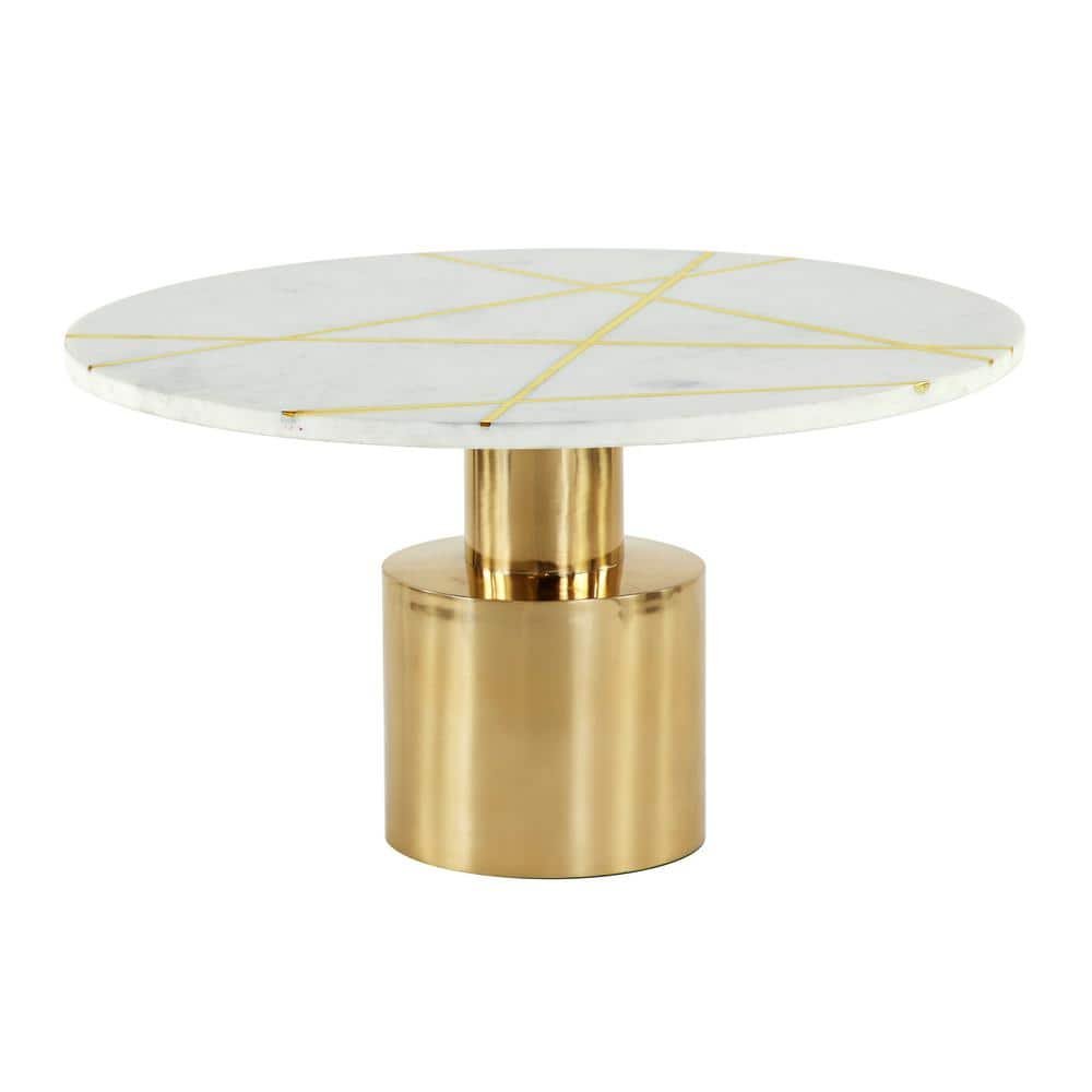 20 in. x 17 in. Round Light Marble Coffee Table With Gold...