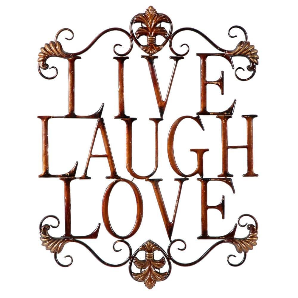 21 in. x 28 in. Metal Brown Live Love Laugh Sign Wall...