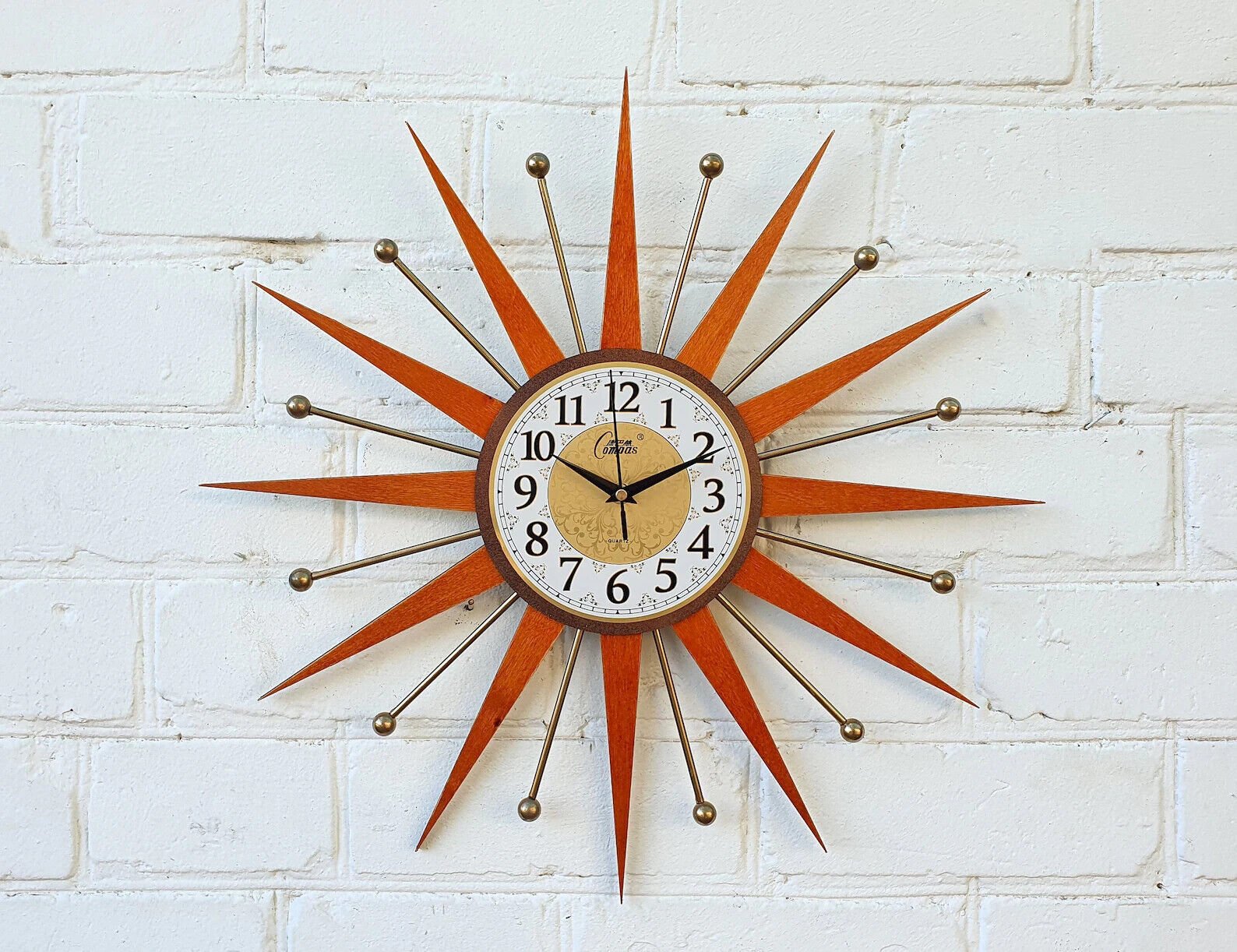 22" Wall Clock Starburst George Nelson Style 1970s Gold Clock Vintage Modern