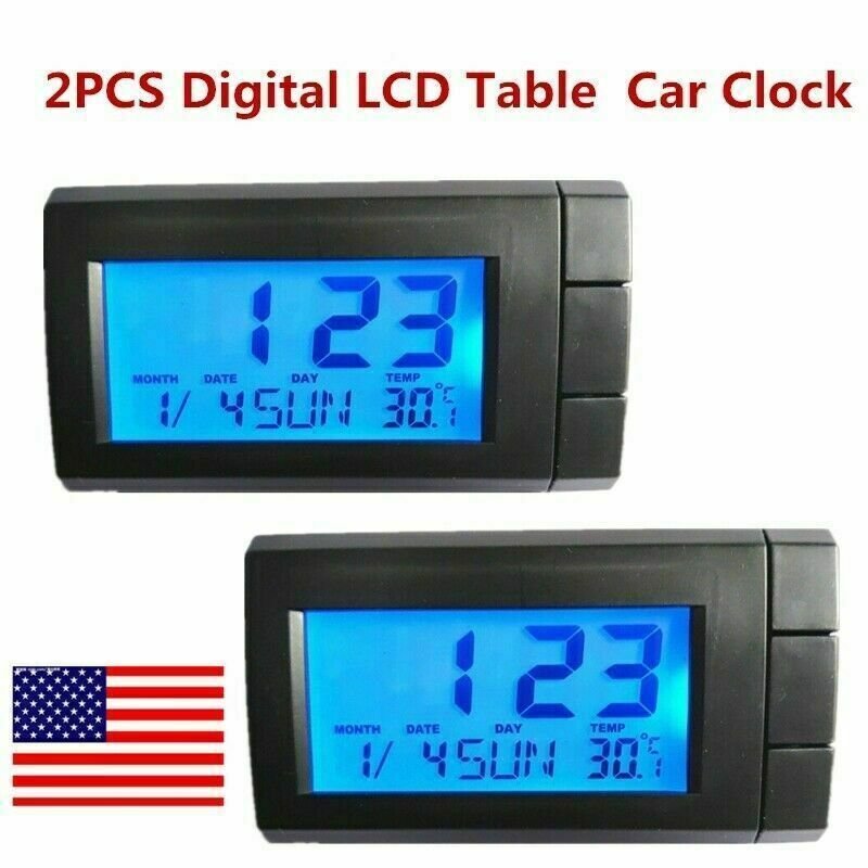 2 pack Digital LCD Home Office Table Car Dashboard Desk Date Time Calendar Clock